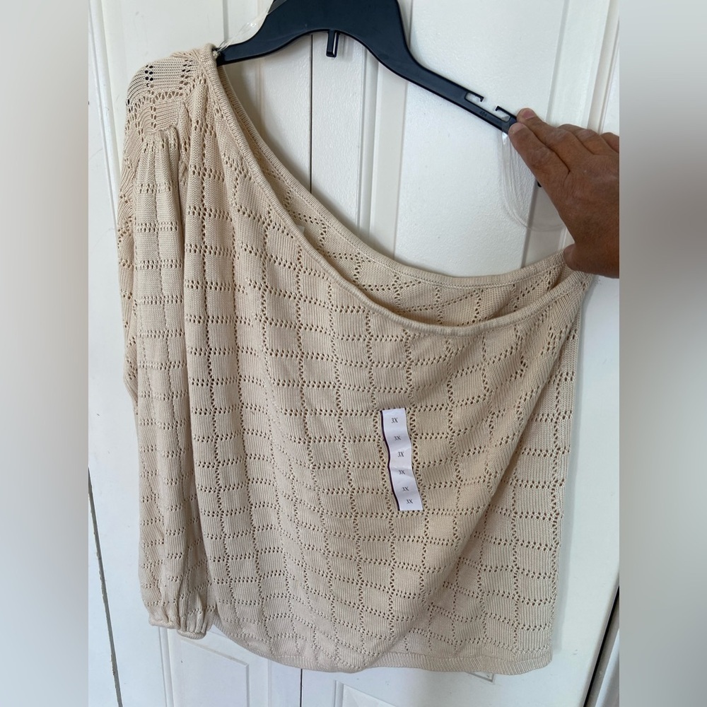 Future Collective One Shoulder Cream/Tan colored long sleeve Top sweater size 3X - Picture 2 of 10